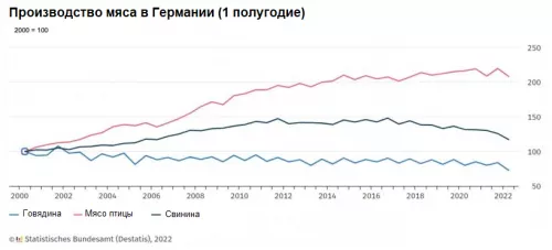 Производство мяса в Германии упало в первой половине 2022 года