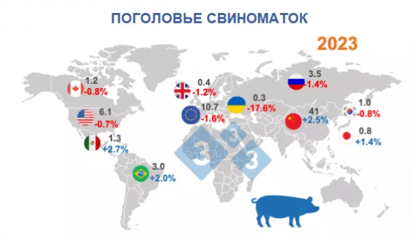  USDA сделало прогноз по поголовью свиноматок по всему миру в 2023 году