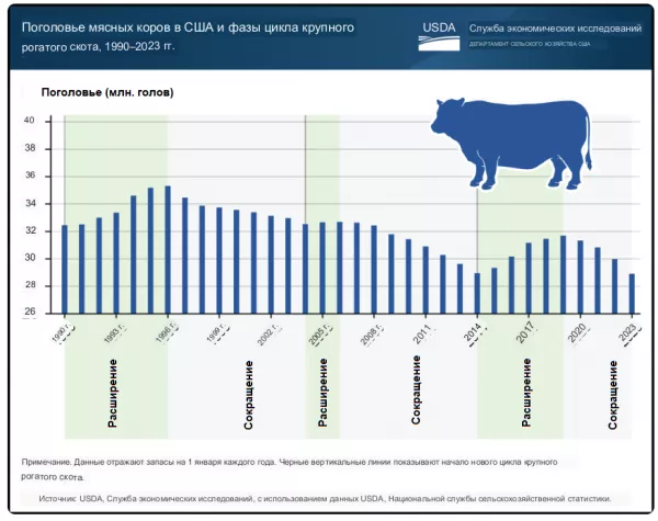 Поголовье мясных коров в США постепенно снижается