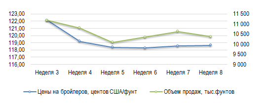 США: Обзор рынка бройлеров за 8 неделю от 24 февраля 2026 года