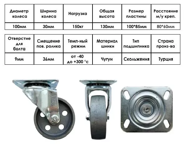 колесо с поворотной опорой, диам.100мм в Нижнем Новгороде и Нижегородской области 3