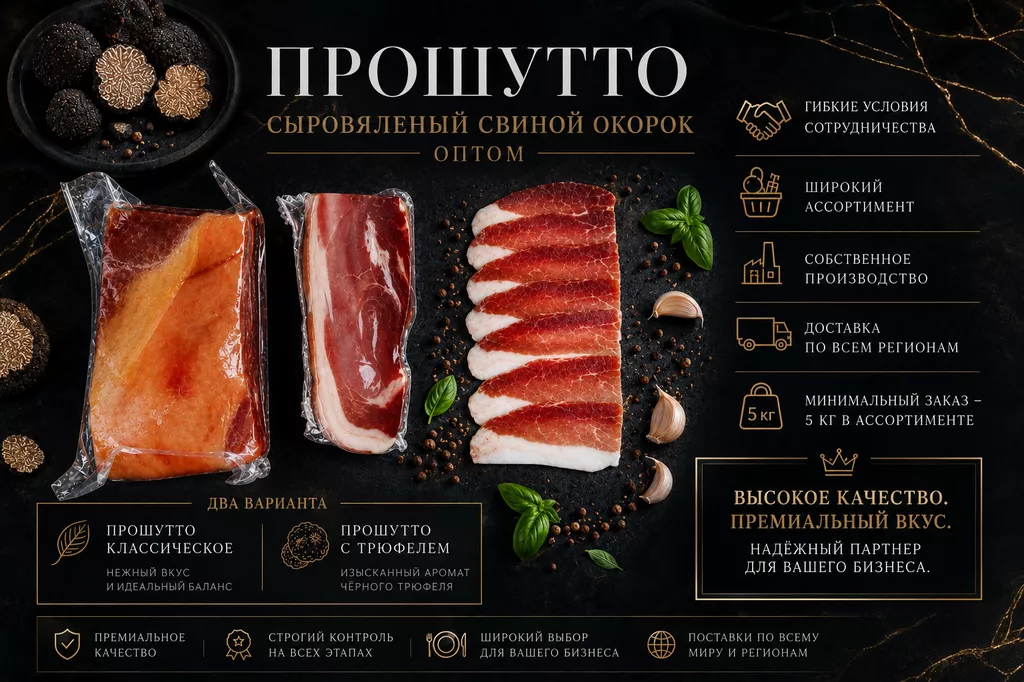 фотография продукта Сыровяленое мясо прошутто оптом от 5 кг 